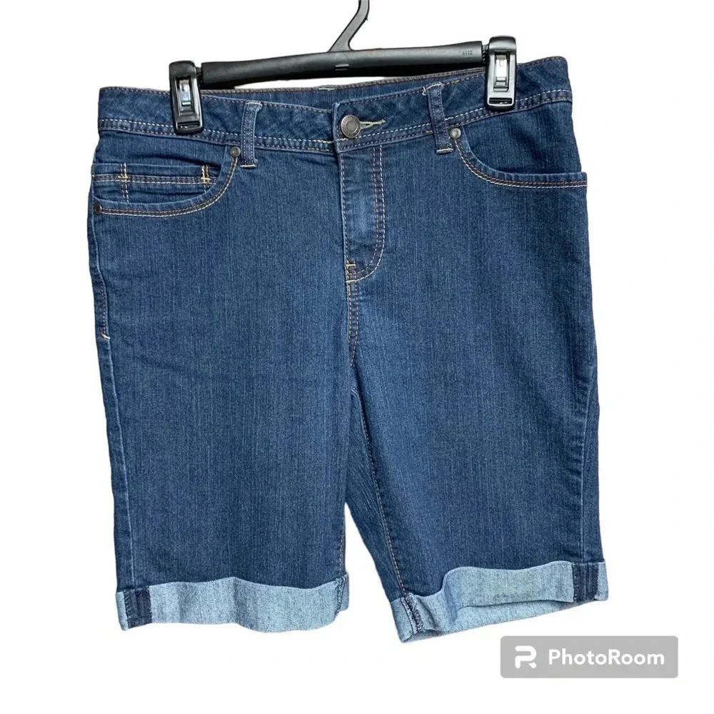 Faded Glory size 10 dark wash jean shorts 9 inch length real pockets cuffs